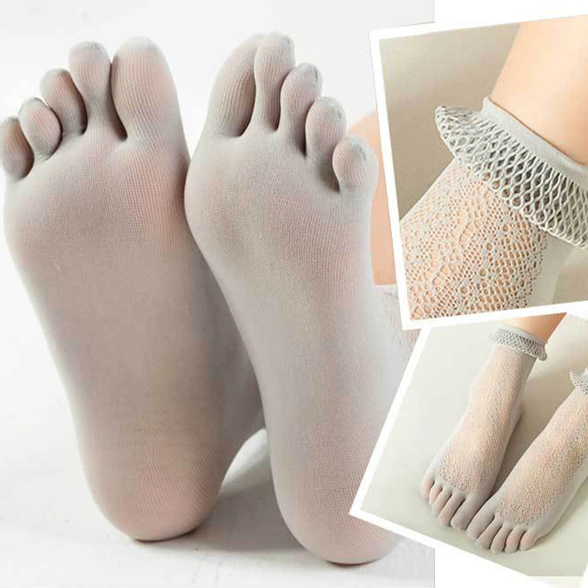 5 Pairs Five Finger Boat Socks Women Spring Summer Thin Plain Weave Shallow Mouth Velvet Ice Silk Sweat Absorbent Toe Socks