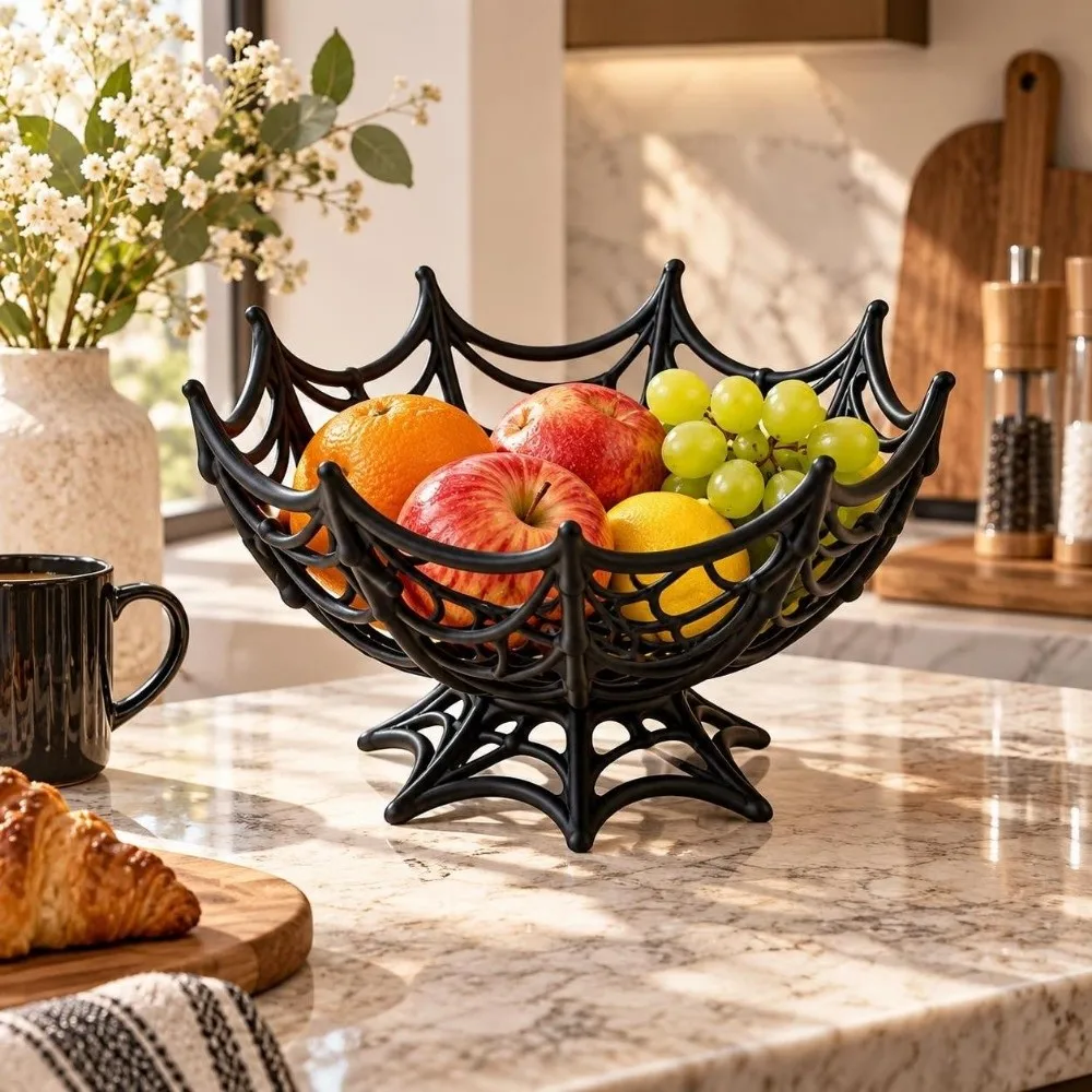 Hollow Out Halloween Spider Web Basket Creative Reusable Snacks Bowl Desk Ornaments Plastic Fruits Plate Bowl Party Decoration