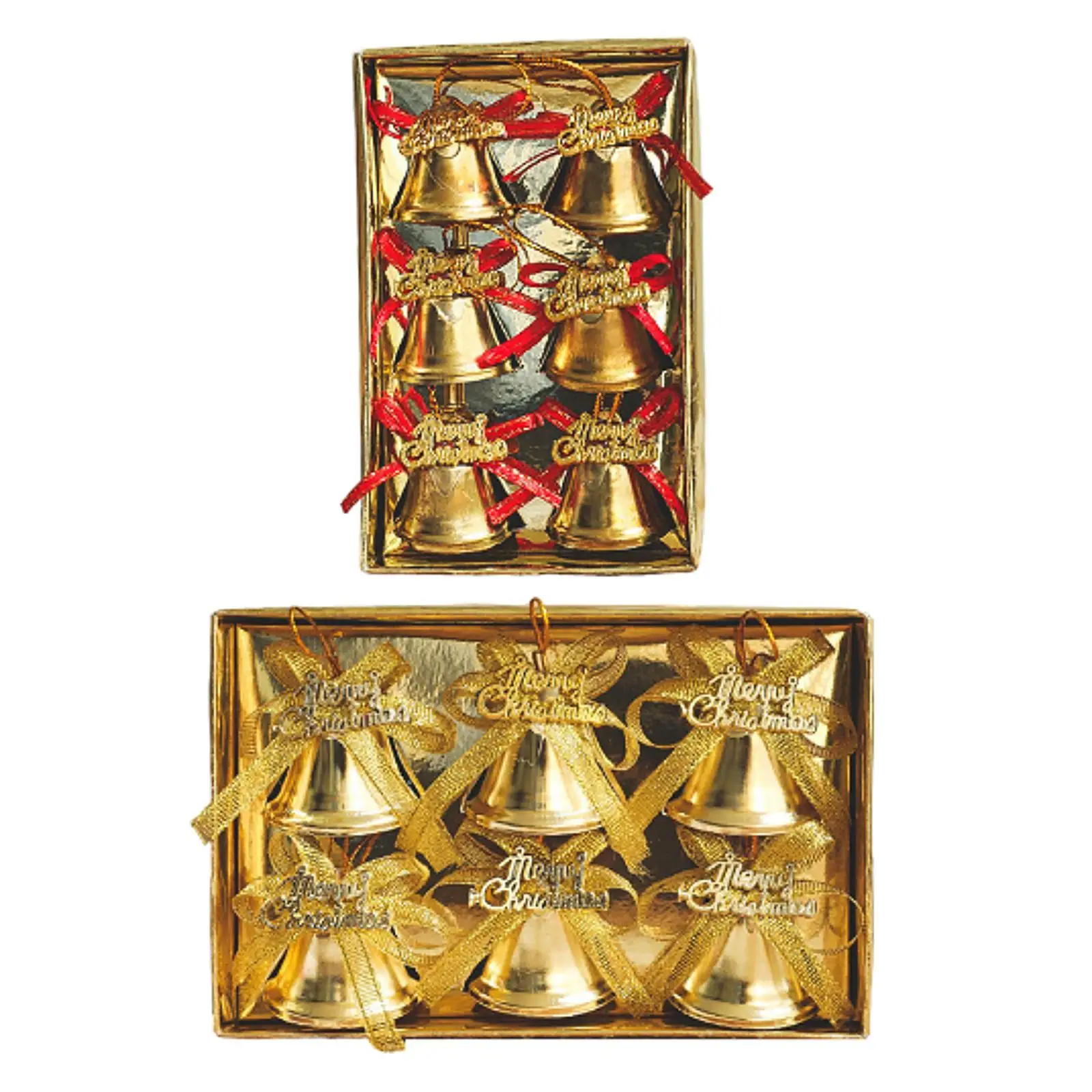 6Pcs Christmas Tree Metal Bells Pendants Gold Color Decorative Props for Fireplace Mantles