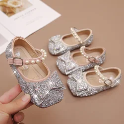 Summer Baby Girls Casual Solid Color Cute, Comfortable and Beautiful Square Toe Princess Crystal Bow Flat Children's Sandals