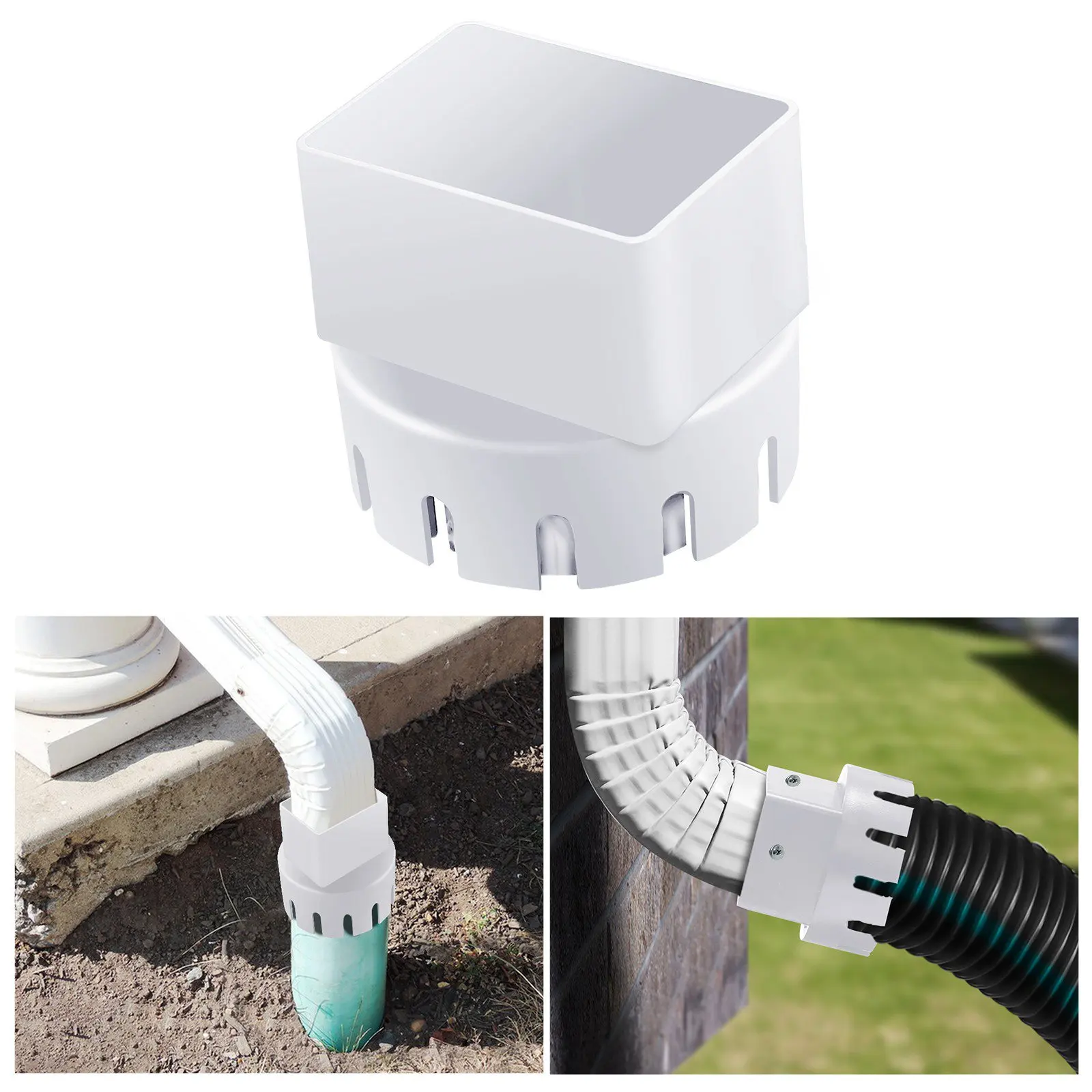 Rain Gutter Downspout Adapter(3In X 4In Square Rain Gutter To Drain Pipe Adapter)Fits 3 or 4In Outdoor Drain Pipe,White