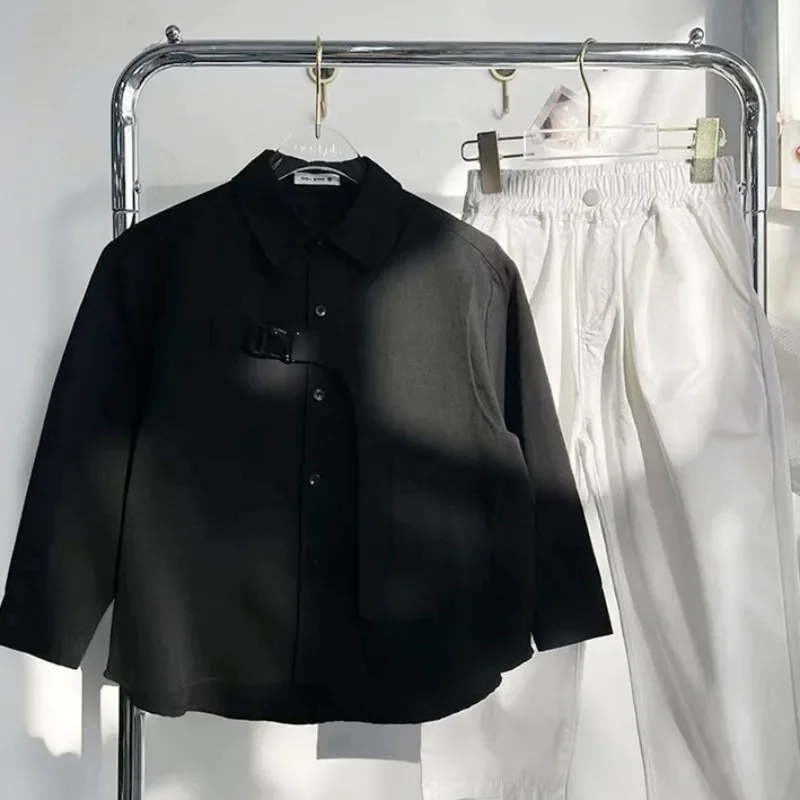 

Весенне-осенние рубашки, хлопковая подарочная детская одежда больших размеров, детская блузка для мальчиков, куртка, верхняя одежда, 2025 г., черный цвет