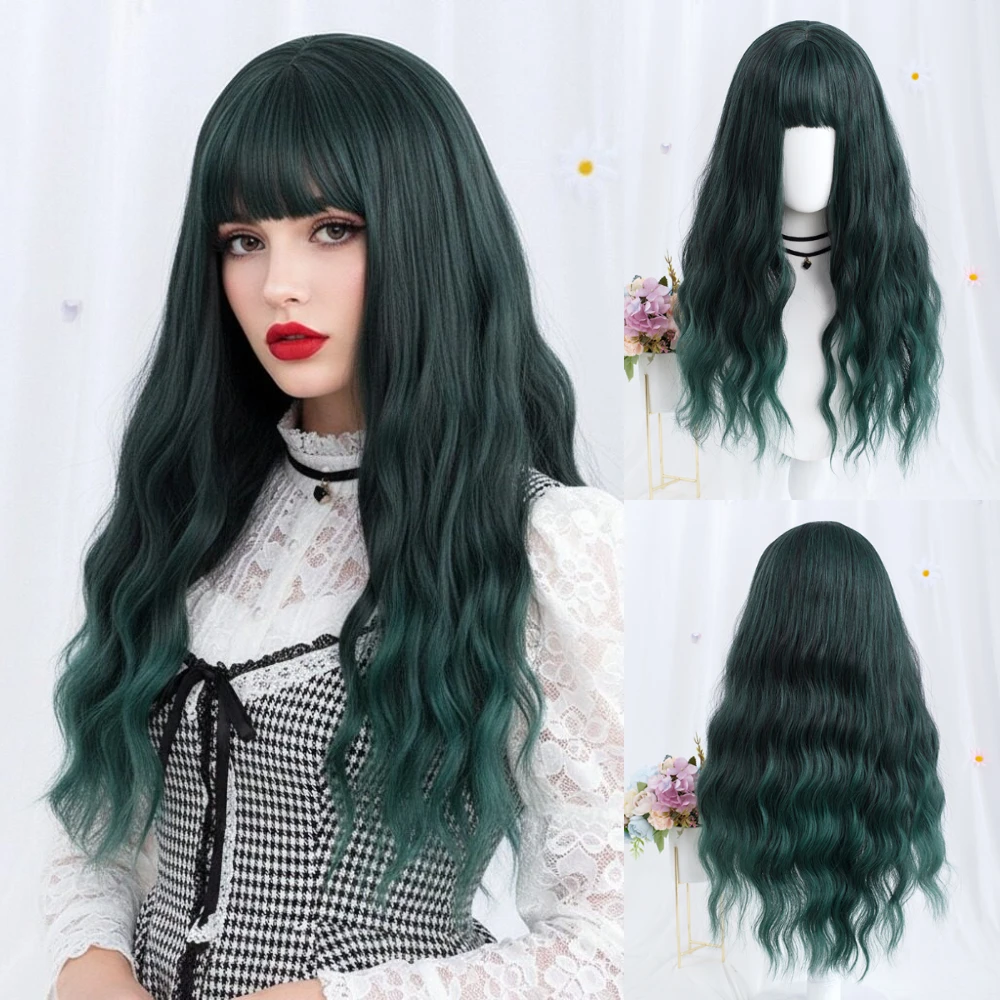 

VICWIG Green Cosplay With Bang Long Curl Synthetic Wig Heat Resistant for Women Halloween Party Daily Use