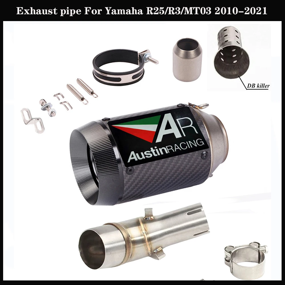 

Motorcycle exhaust pipe For Yamaha R25/R3/MT03 2010-2021 stainless steel middle carbon fiber tail exhaust pipe DB Killer" Kit