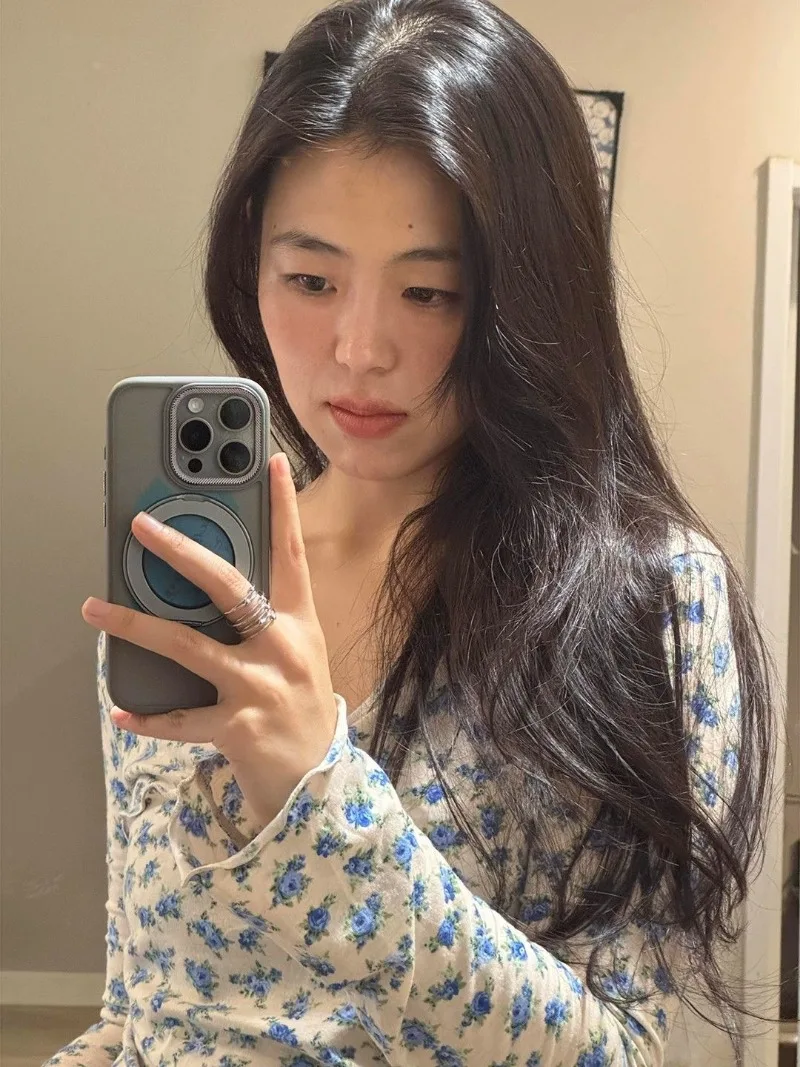 Kimotimo Floral Cross V Neck T-shirt Women Autumn New Print Long Sleeve Base Crop Top Korean Sweet Casual Y2k Aesthetic Tees Ins