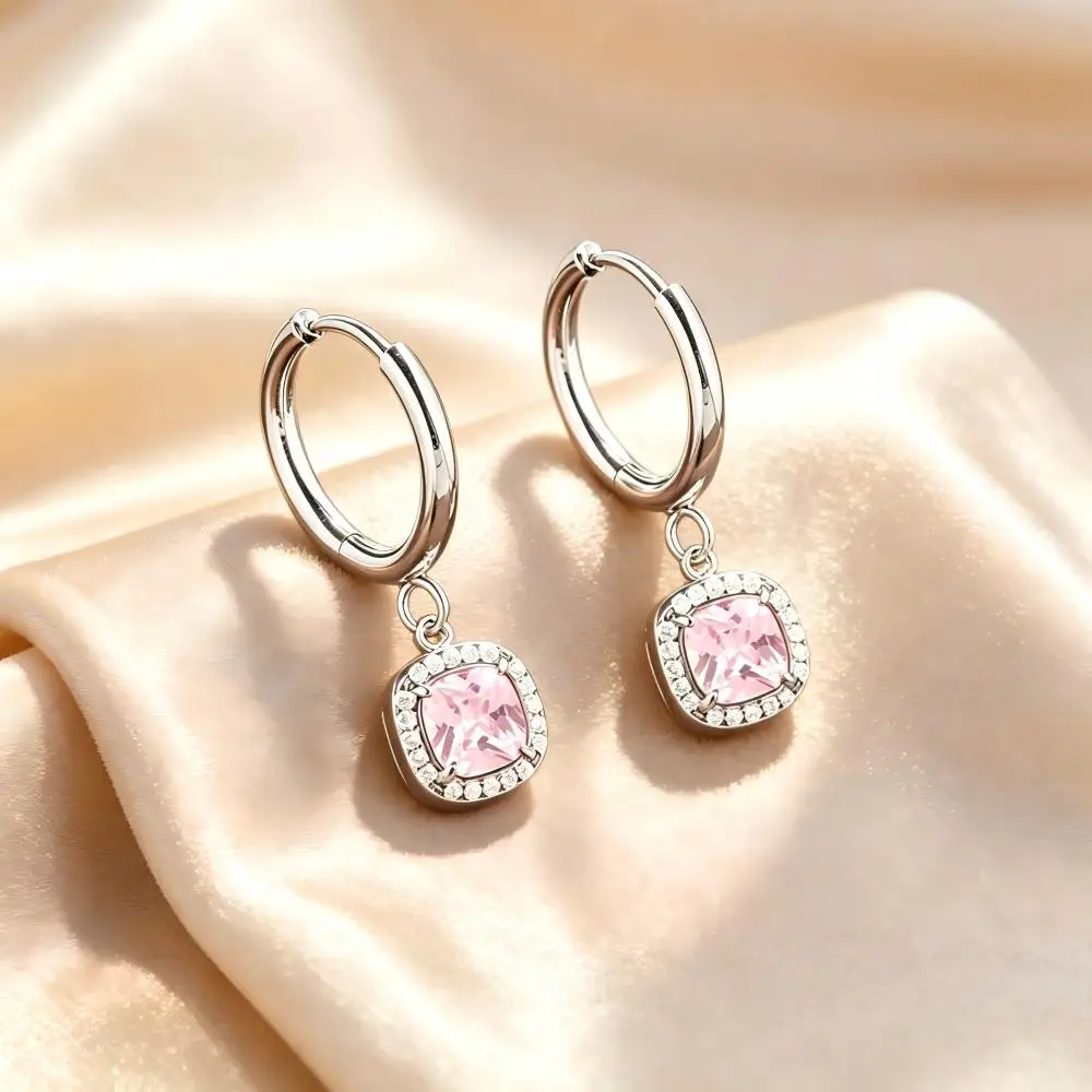 1 Paris Colorful Clear CZ Geometric Hoop Earrings For Women Stainless Steel Square full-zirconia pendant Dangle Earrings Jewelry