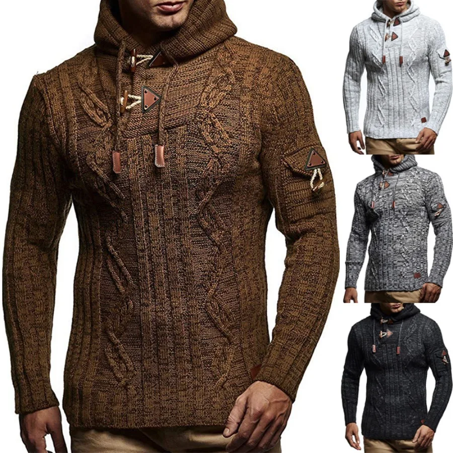 Autumn Winter New Men's Hooded Pullover Sweaters Long Sleeve Comfort Stretch Sweater Fashion Male Slim Knitted Tops Man Clothing