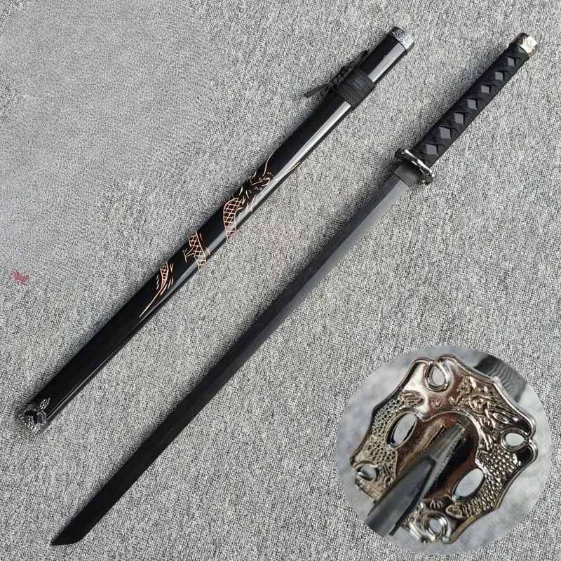 100CM Bamboo Knife Wooden Tang Hengdao Sheathed Samurai Blade Training Sword Drawing Props