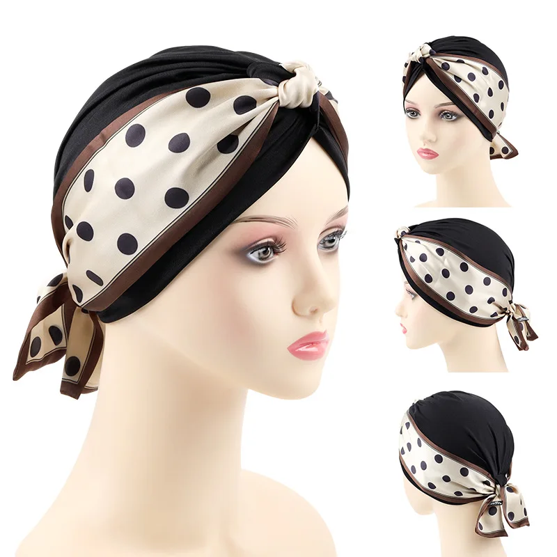 2023 New Removable Ribbon Turban Caps for Women Stretchy Headband Headscarf Bonnet Female Head Wraps Caps Hair Accessories