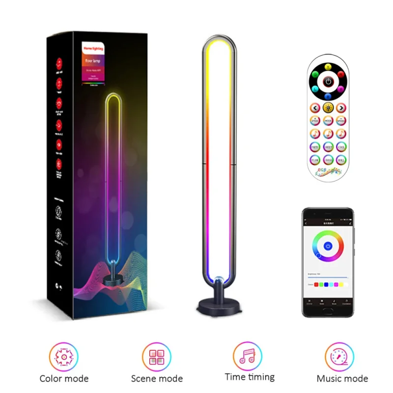 RGB U-Shape LED Floor Lamp Smart Home Decorative Atmospheric Corner Standing Light Remote and APP Control 100-240V