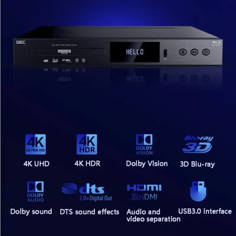 GIEC pemutar DVD G5300, pemutar DVD Blu-Ray 4K Ultra HD, pemutar DVD HD, Hard Disk Player rumah, Pemutar CD DVD Decoding, pemutar Disk 4K