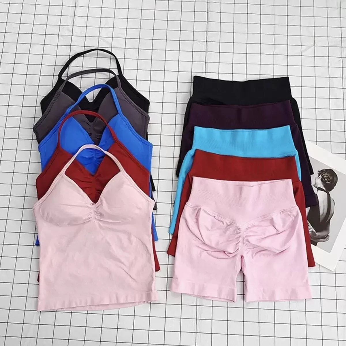 

Women Gym Clothes Longline Strappy Top and Seamless Running Shorts Sports 2 PCs Fitness Suit Running Workout Yoga Set