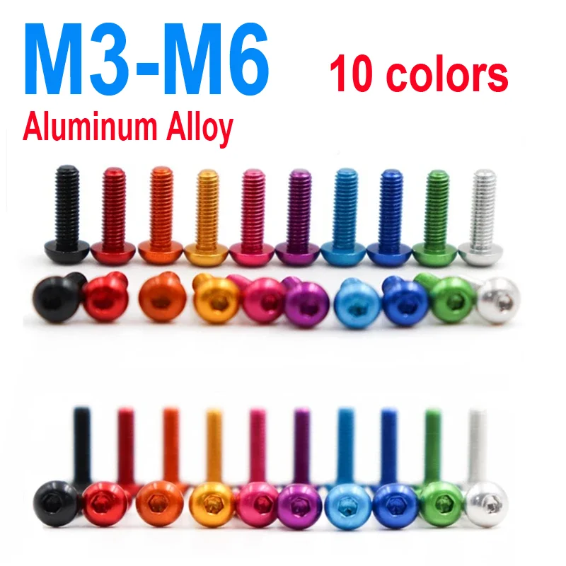 

10pcs ISO7380 aluminum allen round screw M3 M4 M5 M6 Colourful Aluminum Alloy Hex Hexagon Socket Button Head Machine Screw Bolts