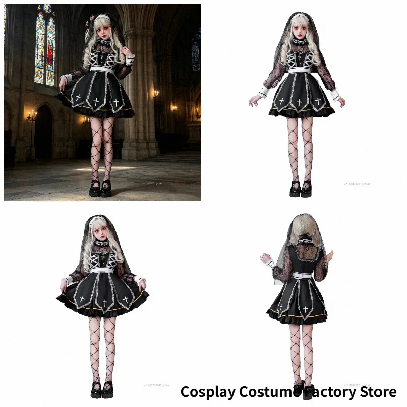 Halloween Costume Adult Women Horror Nun Witch Princess Goddess Cosplay Costume Sexy Gothic Darkness Lolita Dress Vampire Queen
