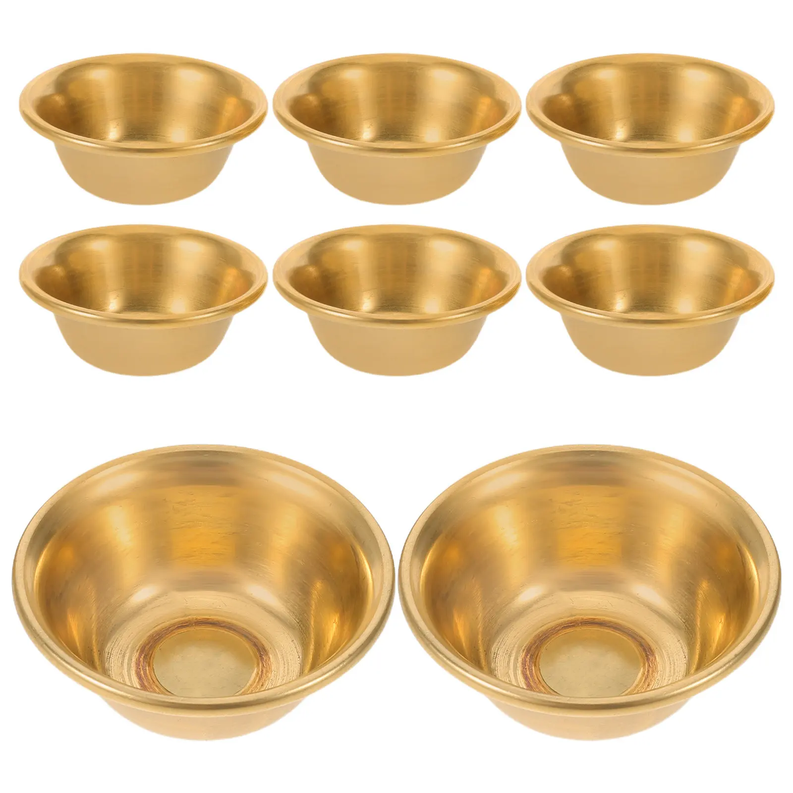 8Pcs Mini Copper Brass Buddhist Bowls Decorative Offering Cups Holy Water Bowls for Ritual Temple Meditation Prayer