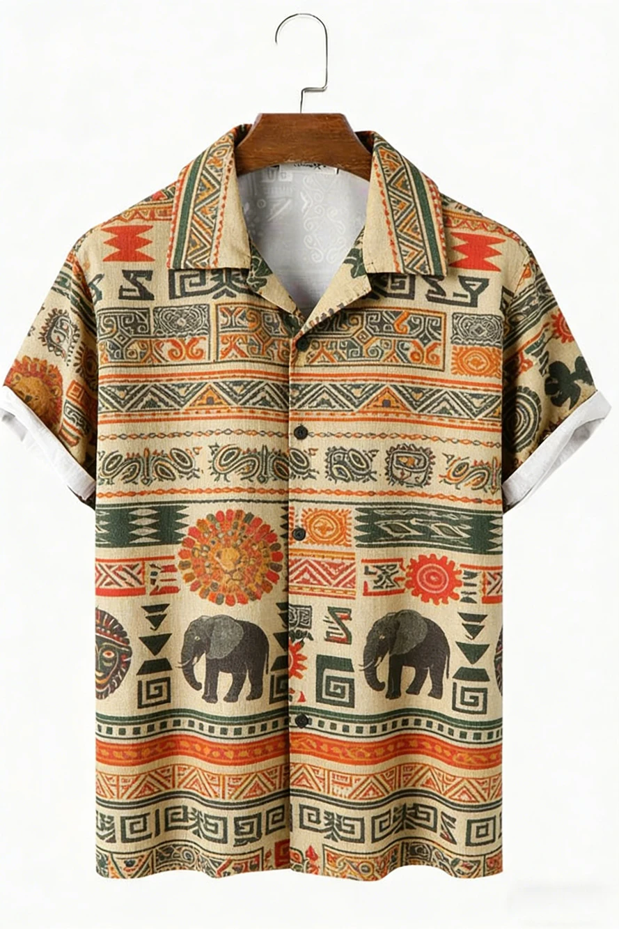 

Men's Linen Short Sleeve Lapel Shirt Natural Ethnic Style 3D HD Printed Shirt Hawaiian Outdoor Design Mens Fast Shipping for You