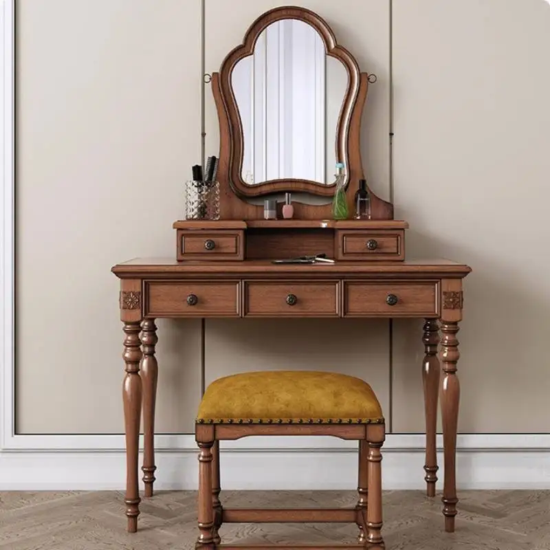 /Luxury Retro Vanity Desk Mirror Brown Decorations Lounges Makeup Vanity Desk Dressers Bedroom Coiffeuse Chambre Furniture Home