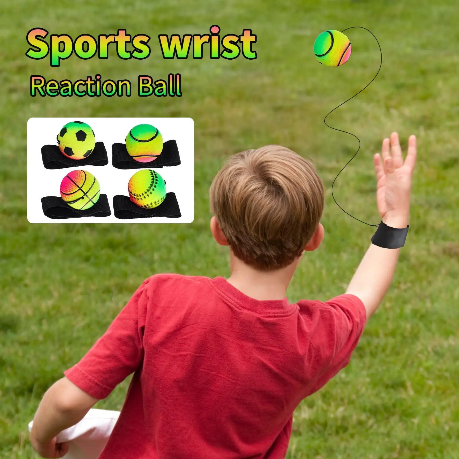 Bounce Back Ball Rubber Wrist Exercise Rubber Ball 4-Piece Strengthener Retractable Wristband Exerciser For Adults Workout