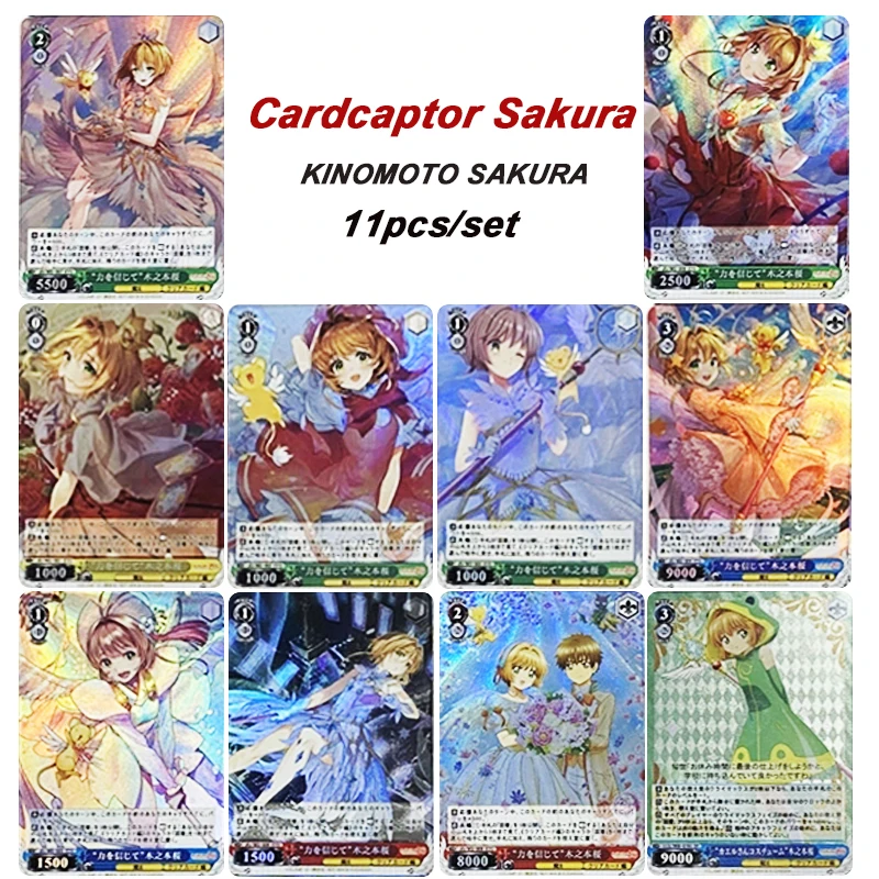 

DIY 11pcs/set Cardcaptor Sakura Anime collection card Board game card toys KINOMOTO SAKURA Bronzing Flash card Christmas gift