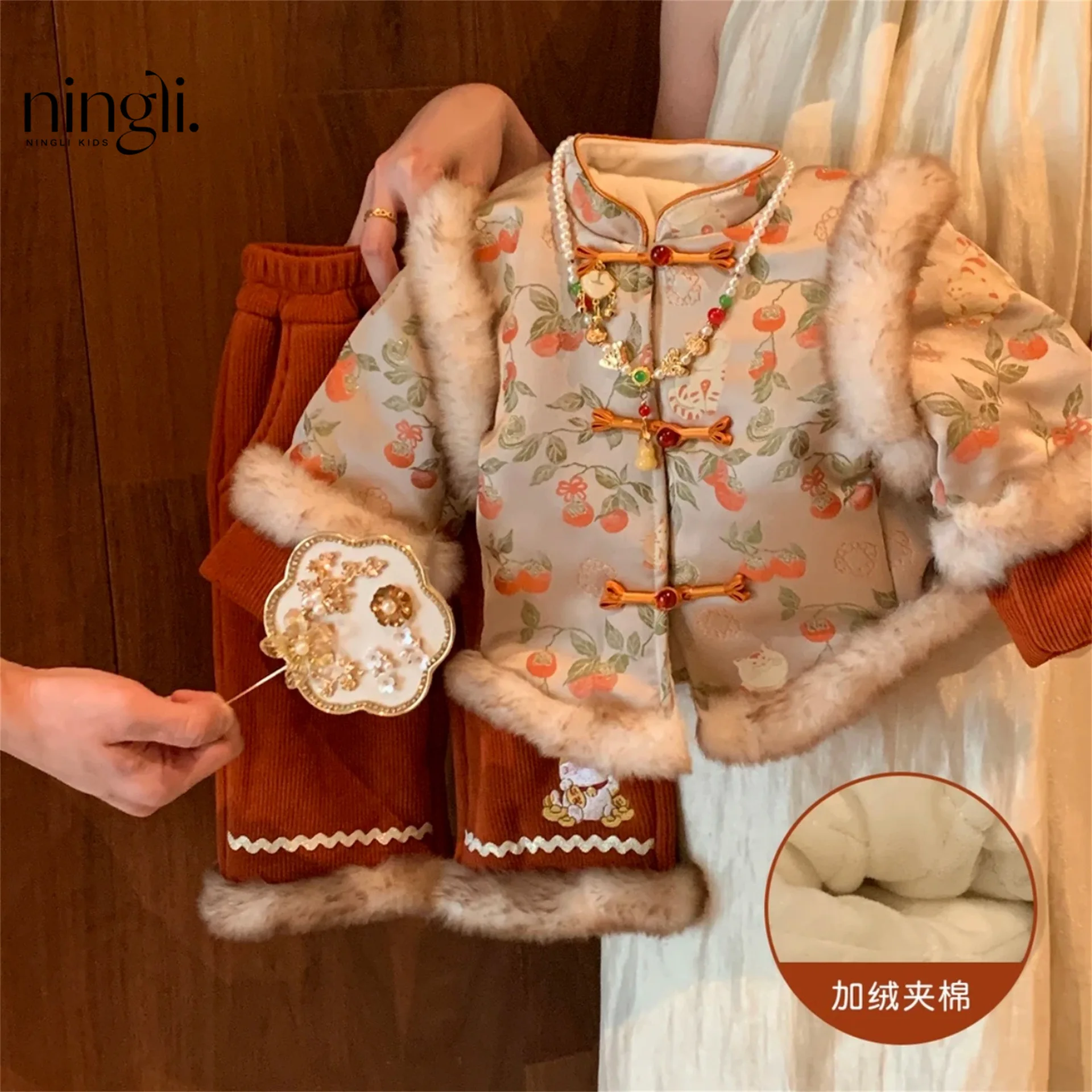 

Новогодняя одежда Hanfu для девочек, осенне-зимний новый костюм Тан, детская одежда