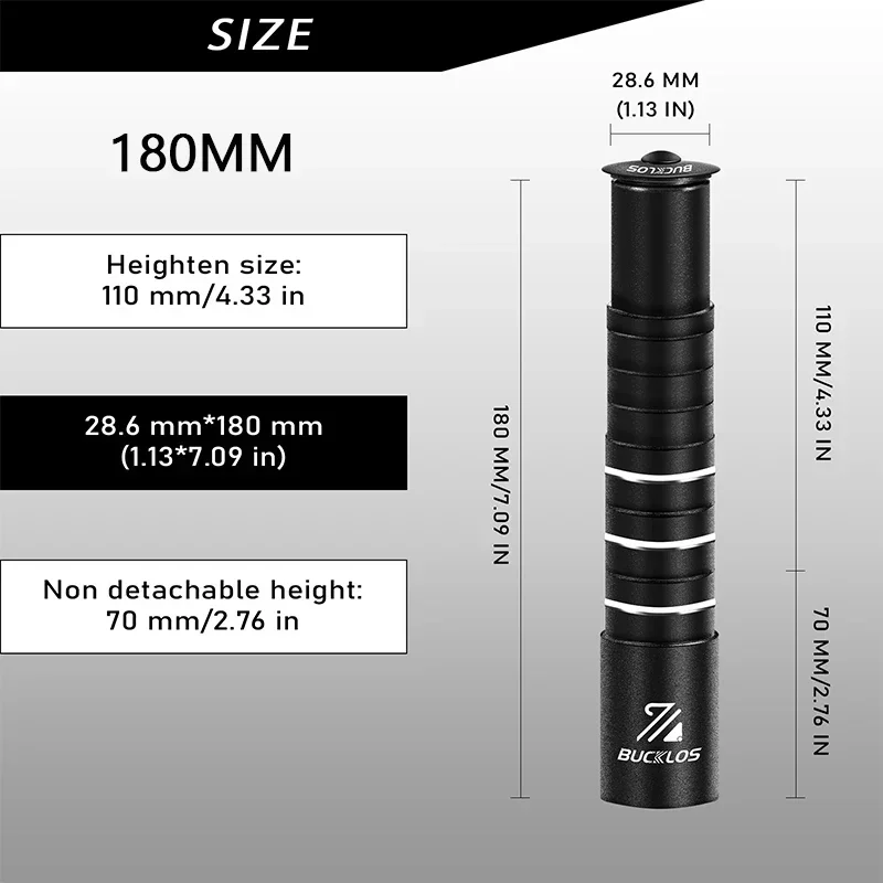 BUCKLOS Fahrrad Vorbau Höhe Extender 100/120/135/180/210 MM Aluminium Legierung Lenker Rise Up Adapter 28,6mm Zyklus Zubehör