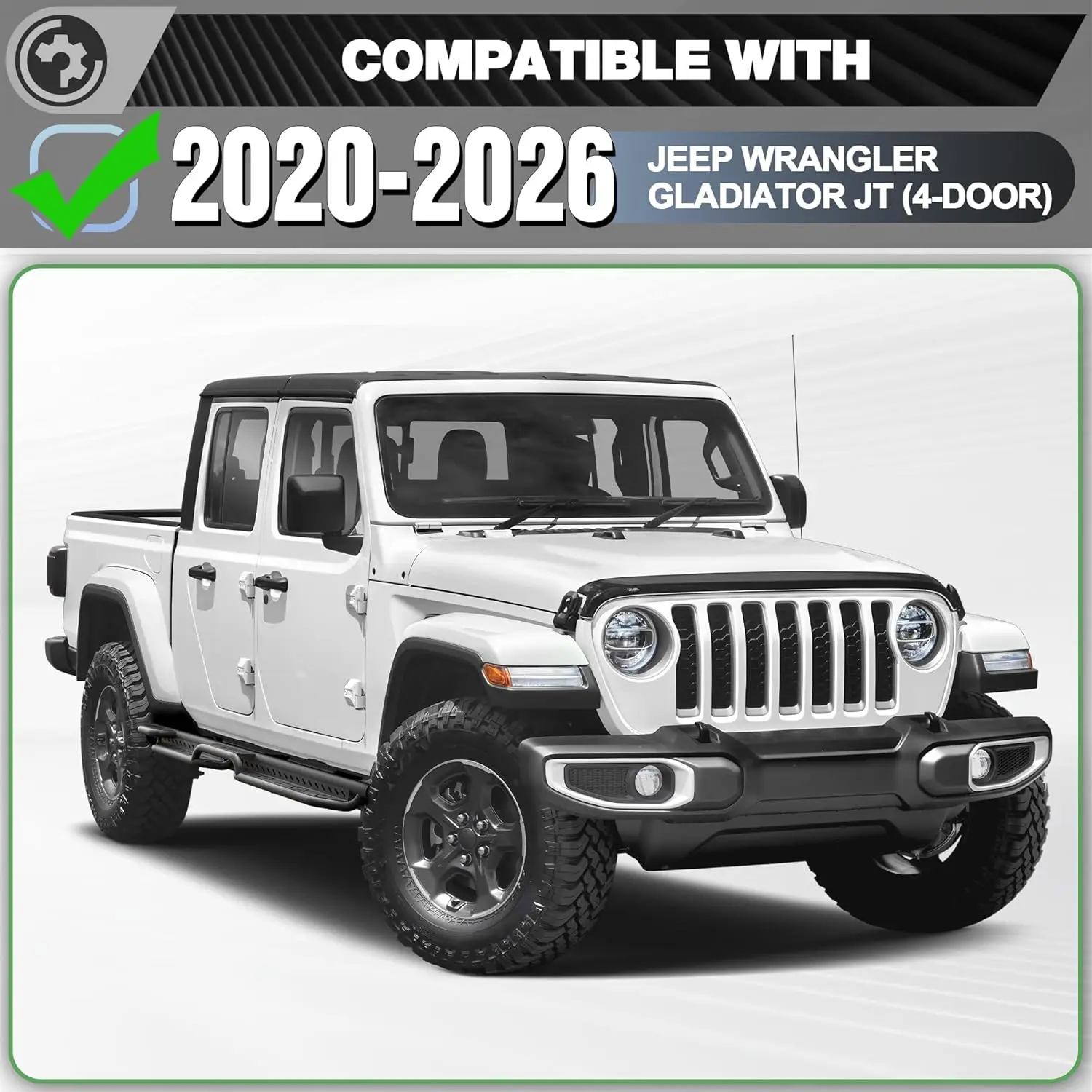 Running Boards for Jeep Gladiator JT (2020-2026), Black Powder-Coated Steel, Dual Step for Easy Entry and Truck Bed Access