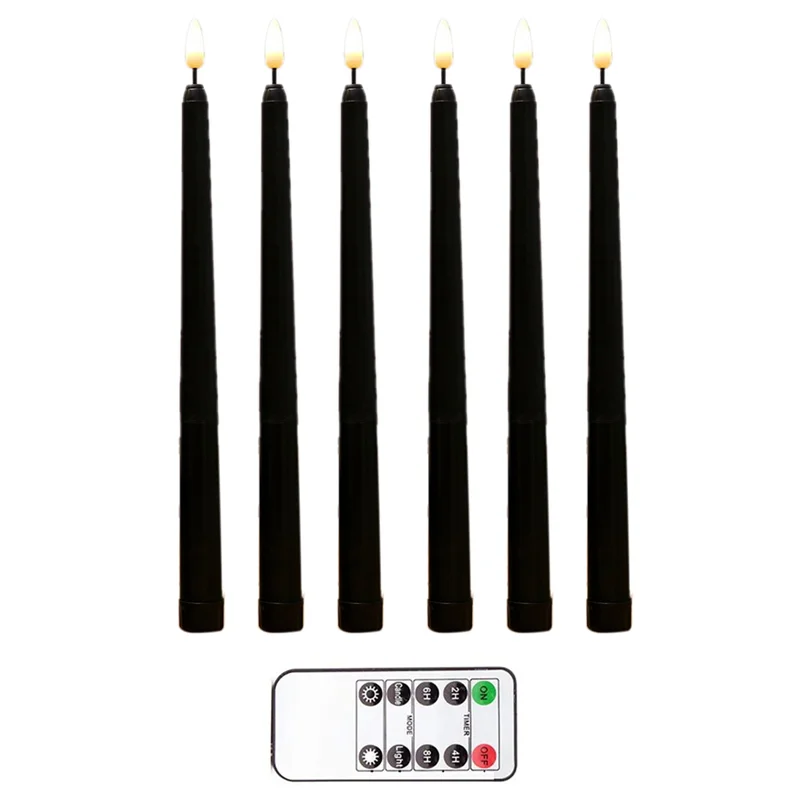 A96I-12Pcs Flameless Black Taper Candles Flickering With 10-Key Remote Timer, Operated LED Candlesticks Window Candles