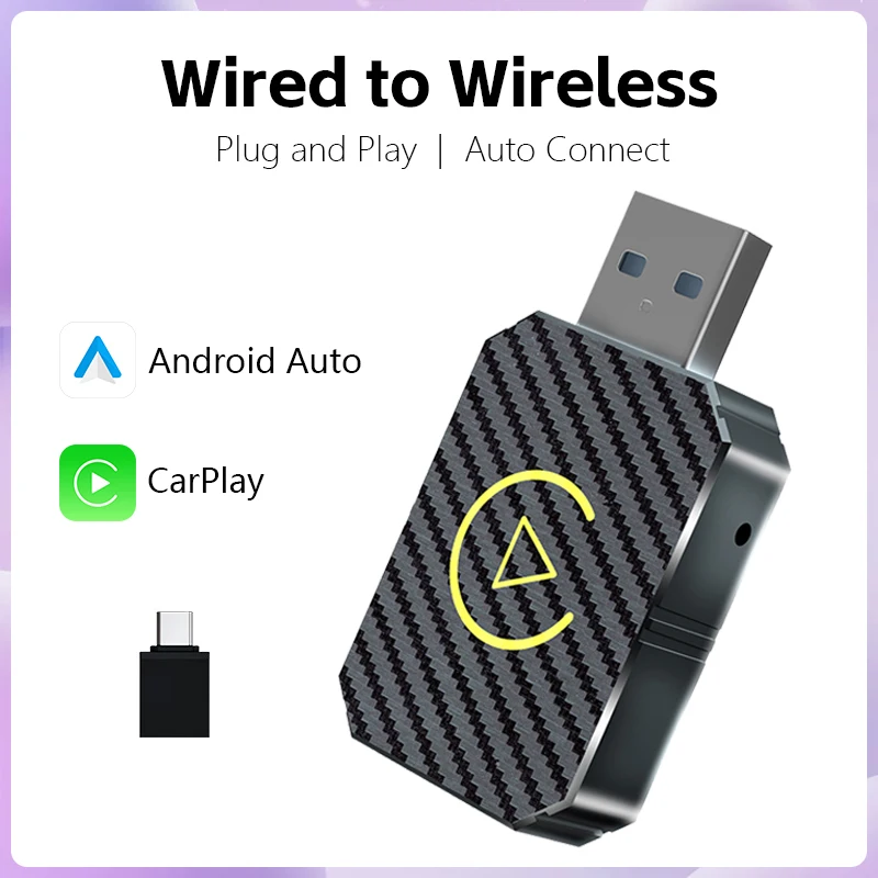 

Беспроводной адаптер CarPlay 2 в 1, беспроводной мини-адаптер Android Auto, 5 ГГц, Wi-Fi Type-C/USB, беспроводной адаптер CarPlay Plug & Play