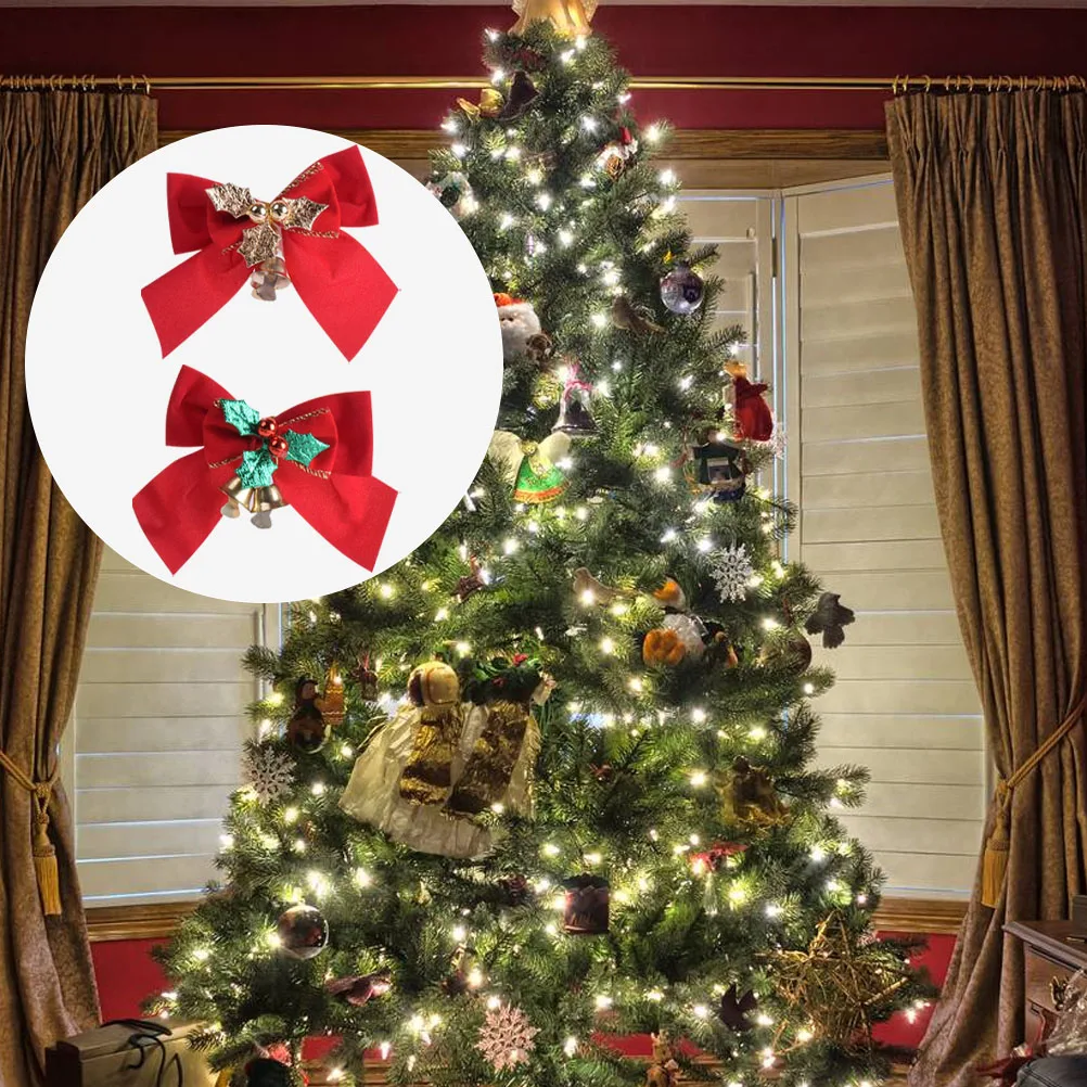 

20pcs Christmas Bowknot Ornaments Xmas Decorations Elegant Hanging Bowknots for Tree Wedding Party Hotel Premium Bright Festive