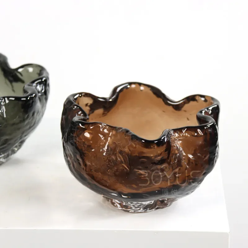 Handmade Glazed Ceramic Fruit Plate Brown Gray Floral Design for Living Room Tea Table Desktop Decor Simple Style Home