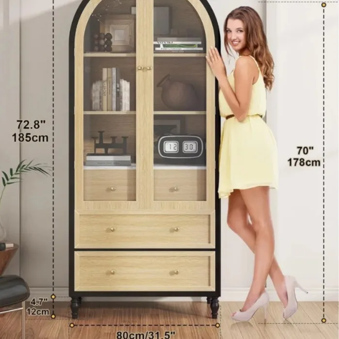 

Household light solid wood locker, arched solid wood dining side wine cabinet storage cabinet, living room ornament stora