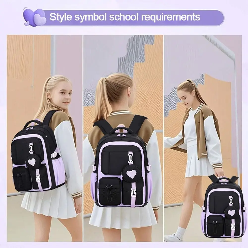 Stylish Nylon Fabric School Bag Large Capacity Zipper Closure Backpack Portable Waterproof Travel Knapsacks Daily Use