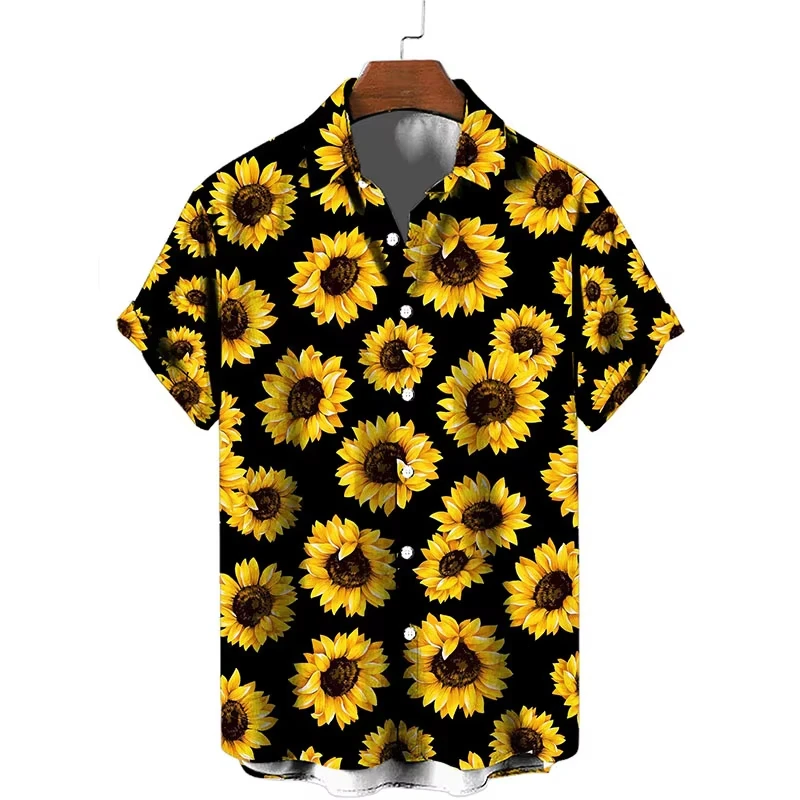 

Hot Sell Men clothing 3D Print Plant Sunflower Men Hawaiian Shirt Men Fashion Holiday Button-up blouse Men Beach Vacation shirt