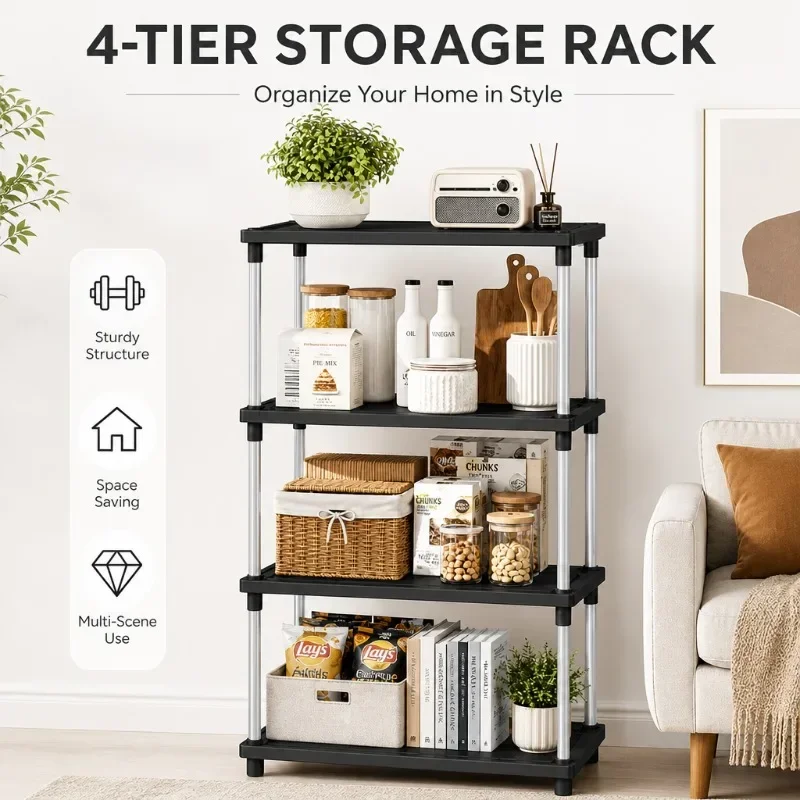 New Multi-level Storage Rack, Square Four-layer Kitchen and Bathroom Snack and Miscellaneous Items Floor Storage Shelf