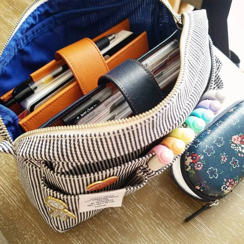 Storage Bag Large Canvas Student Notebook Storage Bag Pen Bag Ins Japanese Solid Color Portable Multifunction Bag