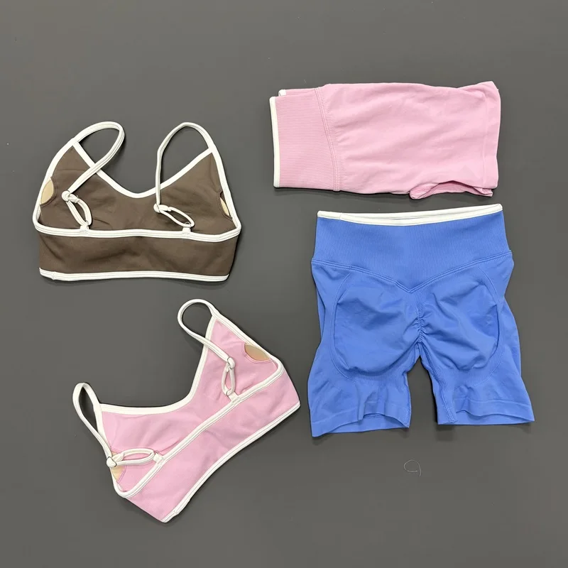 2 Pcs Gym Set Women High Elastic Tummy Control Fitness Yoga Shorts Sportswear Gym Ignite Sculpt Scrunch Sports  Bra Workout Suit