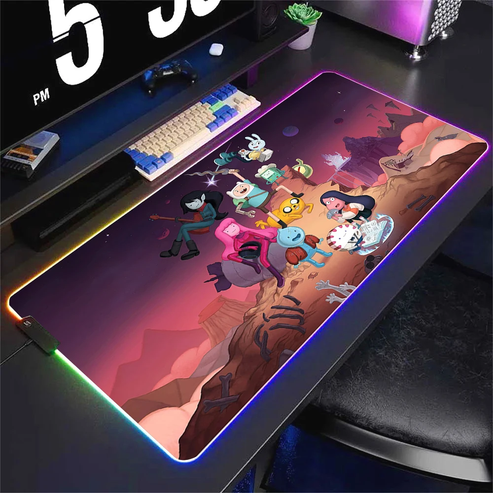 Rgb Mouse Pad Gamer With Wire LED Anime Keyboard Mousepad Adventure Time Pads Computer Desk Accessories Backlight Cute Table Mat