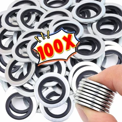 10-100Pcs For Renault Bonded Seal Washer Car Oil Pan Drain Plug Aluminum Alloy Fluororubber Sealing Ring Gasket Cars Accessories