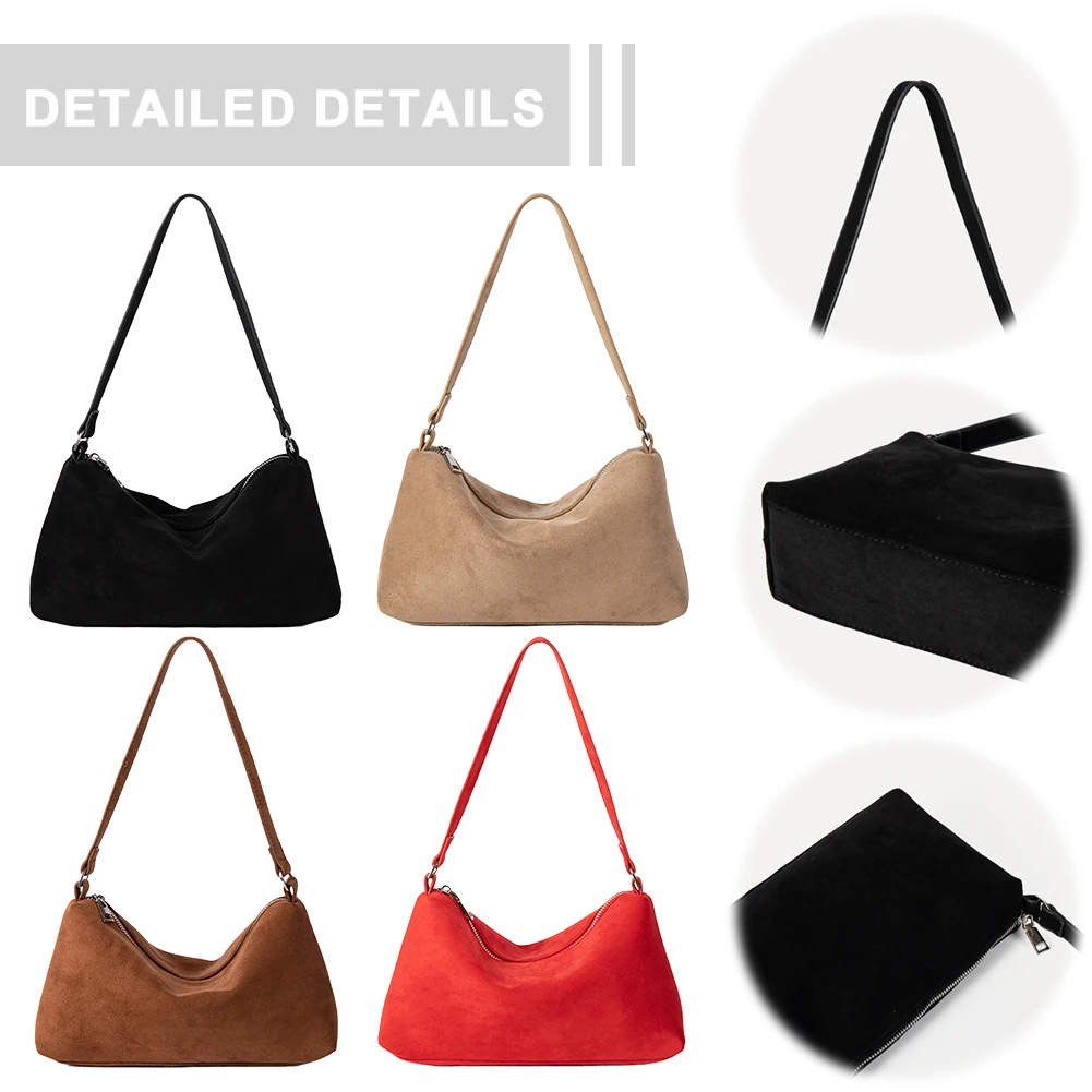 

Women Faux Suede Shoulder Bag Fashion Underarm Bag Large Capacity Stylish Armpit Bag Zip Closure Trendy Handbag Chic Hobo Bag