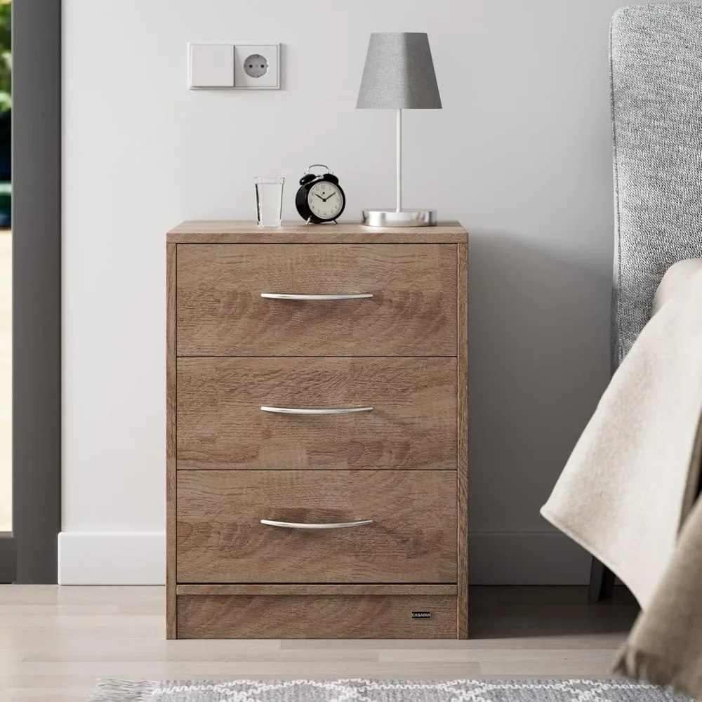 Mesitas de Noche 3 Cajones Mesilla Auxiliar Agujero para Cable Almacenamiento 54x39x28cm Roble #2