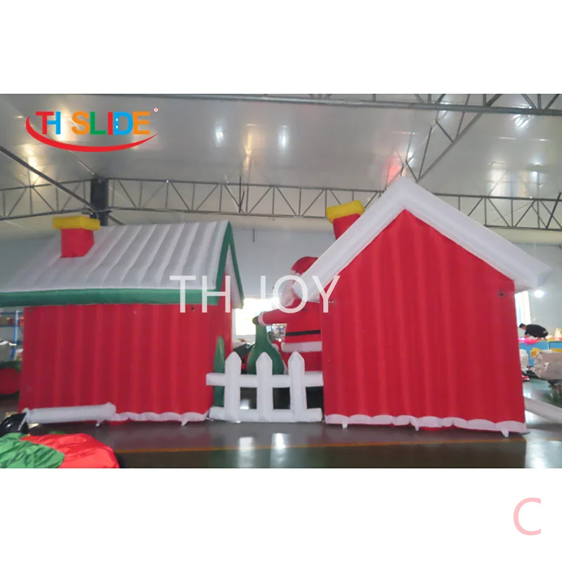 fast air ship to door, inflatable Santa Claus with cabin house, Giant inflatable Christmas house with X mas old man combos