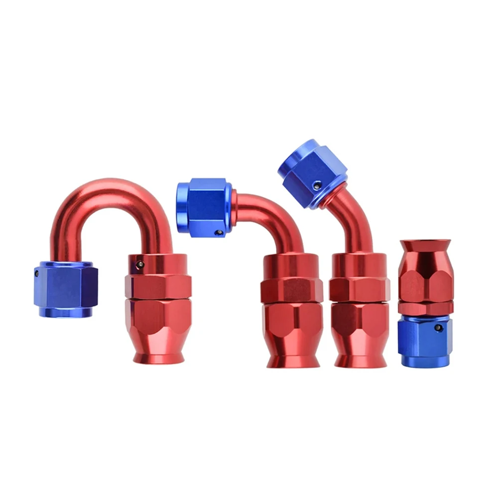 AN4 AN6 AN8 AN10 AN12 Straight 0 45 90 180 Degree Reusable Car Hose End Fittings Adapter For Swivel PTFE Oil Fuel Line Blue Red