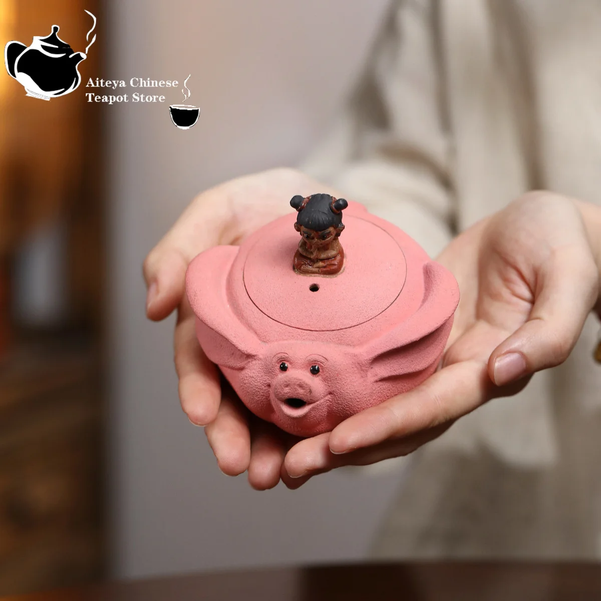 Tetera púrpura Yixing, lodo de barro de mineral original en polvo, tetera de mano Nezha Flying Pig, tetera ornamental para mascotas