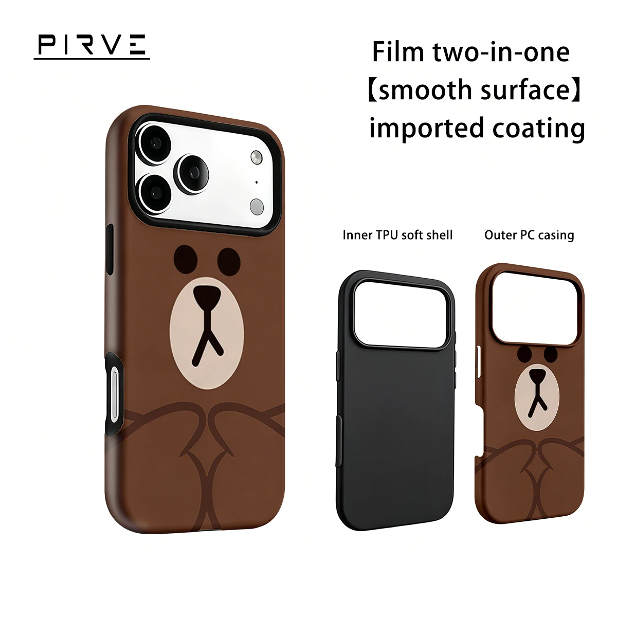 Korea Film Phone Case For iPhone 18 17 16 15 14 13 12 Pro Max Air 16e Max Cute Brown Bear Face Hard PC Bumper Cover