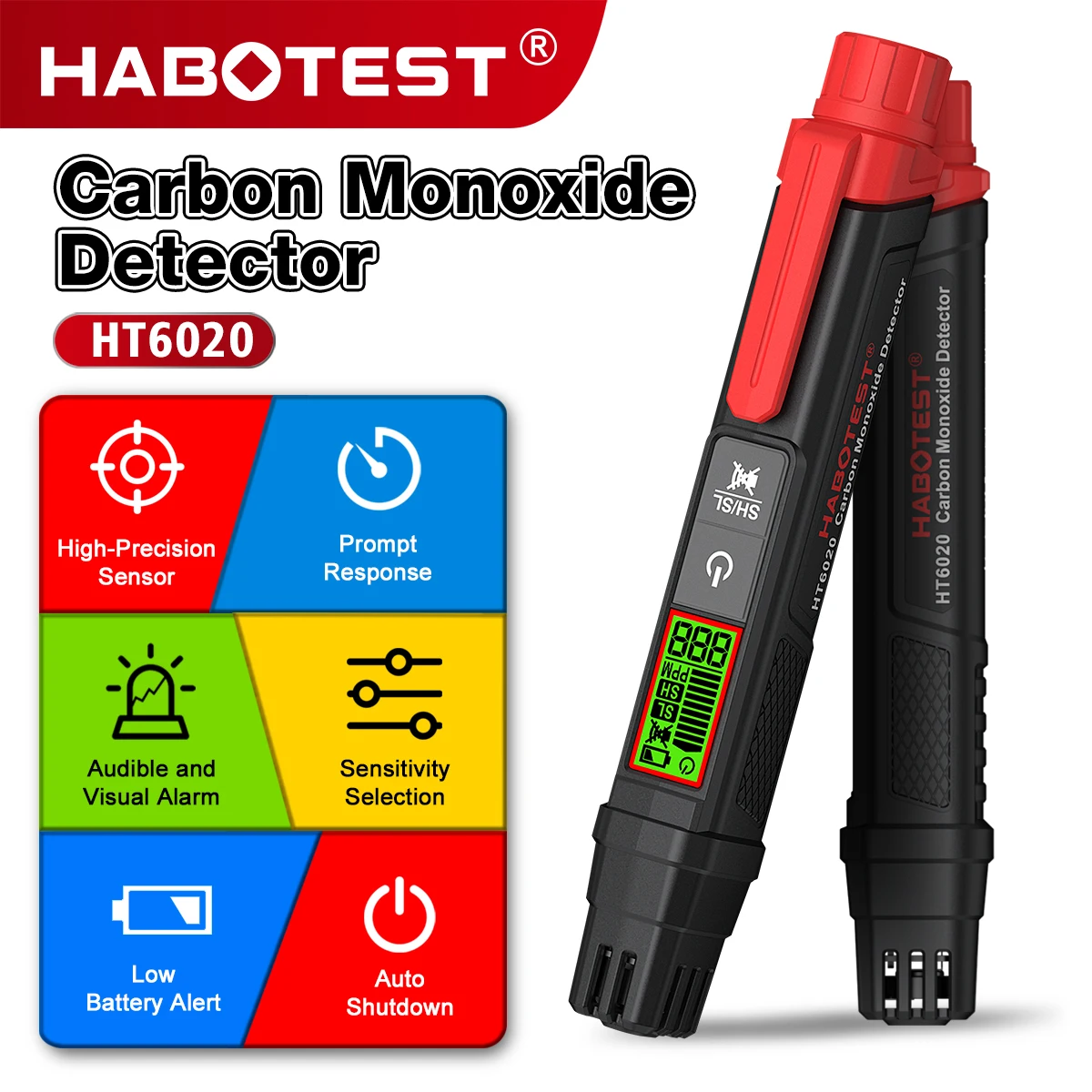 HABOTEST 0-1000PPM Carbon Monoxide Detector Portable CO Meter HT6020 Quick Response Professional CO Detector