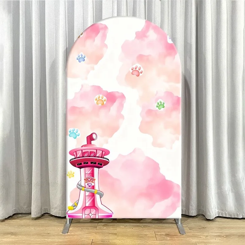 Paw Patrol Arch Backdrop Cover Premium Thick Fabric Custom Party Decoration Pink Heart Paw Print Birthday Photo Booth Decor