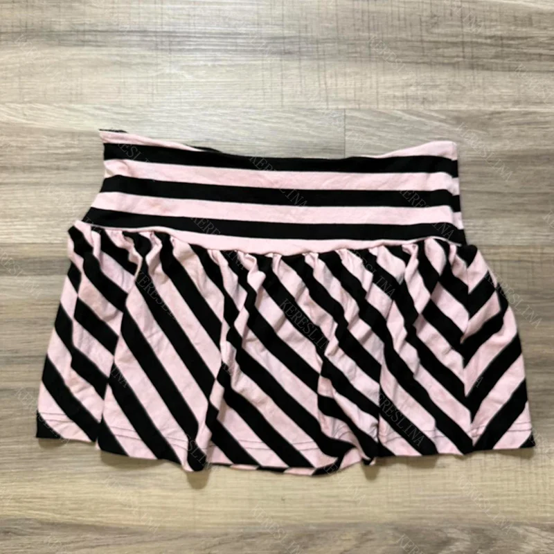 

Stripe pattern retro streetwear casual mini women's skirt hip hop Harajuku chic fashion cute Europe and America slim short skirt