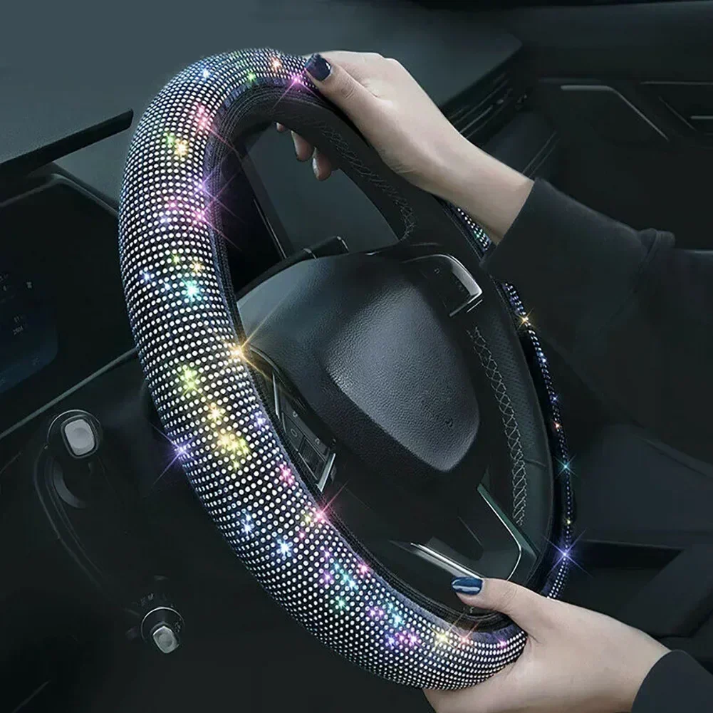 Crystal Car Steering Wheel Cover For Women Girls Cute Glitter Steer Wheel Cover Bling Rhinestone Diamond Car Steering Protection