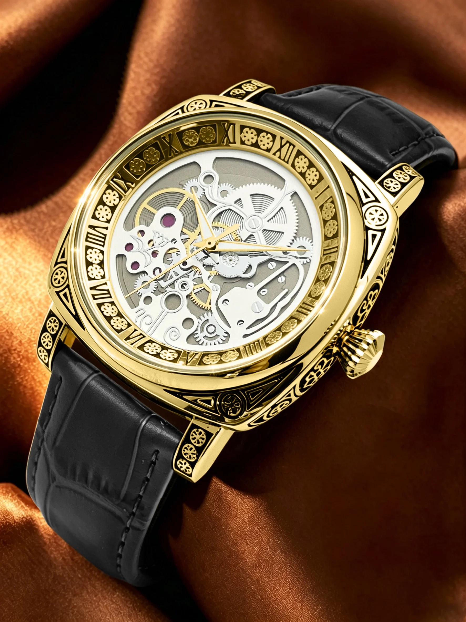 

Personalized Punk-Style Carved Hollow-Out Men's Quartz Watch, Hip-Hop Trendy Street Fashion Men's Wristwatch, Square Dial Light Luxury Retro Waterproof Watch, Cool and Stylish Niche High-Value Men's Watch, Everyday Dating Commute Street Fashion Men's Acce