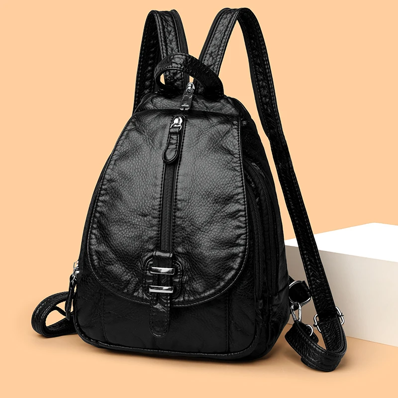 

Retro Solid Color For Women Small Shoulder Bag Multifunctional Rucksack Ladies High Quality Soft Leather Sac Casual Teenager Bag